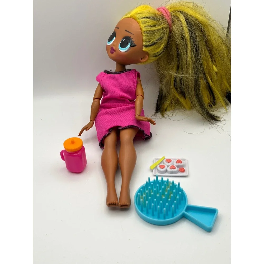 LOL Surprise OMG Doll Yellow Black Hair Pink Dress Accessories MGA 2019